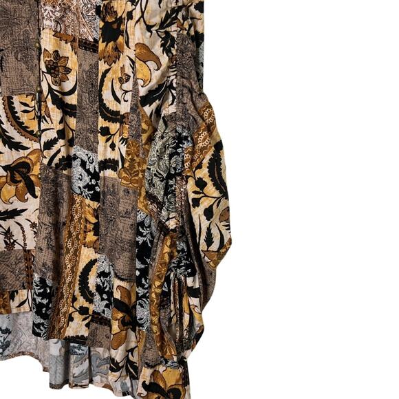 Passport by Susan Graver Womens Blouse XL Brown Gold Patchwork Ruched Sleeves - Picture 3 of 6